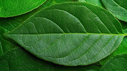 A closeup of a green leaf�s texture, nature�s intricate design magnified.
