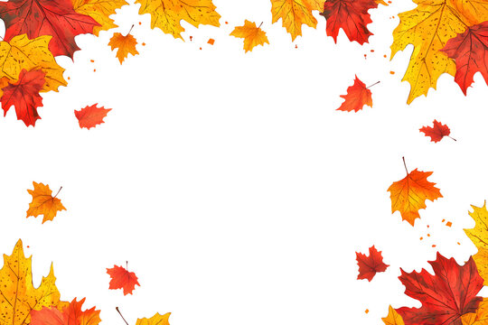 Autumn seasonal background with long horizontal borde isolated on transparent or white background, png