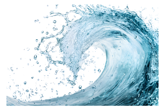 Blue water swirl splash with little bubbles isolated on transparent or white background, png
