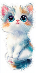 Fototapeta premium cat kitten white cat fluffy cat cute kitten blue eyes animal pet adorable feline cartoon cat digital art sitting cat fluffy fur playful kitten kawaii style tiny paws 