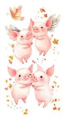 cute pig cartoon animals illustration whimsical pink nature wings butterflies baby pigs playful flowers adorable happy delightful art farm animals fantasy 