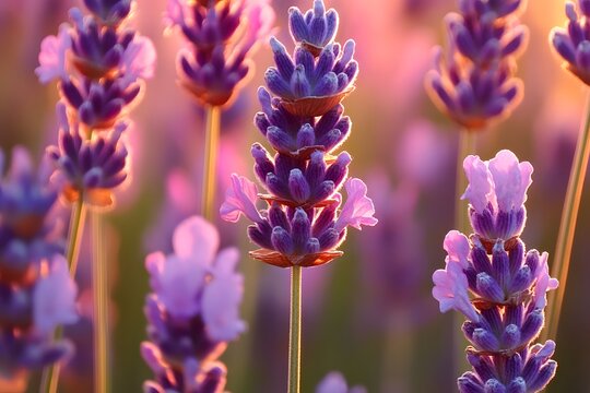 Lavender field blooming in summer with purple flowers under the sunLavender field blooming in summer with purple flowers under the sun