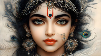 A detailed portrait of a young woman adorned with traditional jewelry and intricate designs.