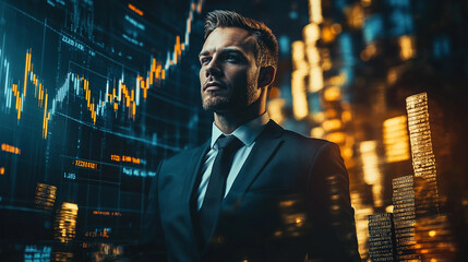 GET RICH NOW Luxurious Financial Triumph Scene with Sharp-Dressed Man and Wealth Symbols

