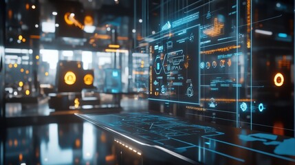 Dynamic corporate setting showcasing the concept of organizational agility, with symbols representing workforce transformation towards greater productivity and rapid adaptation to industry shifts