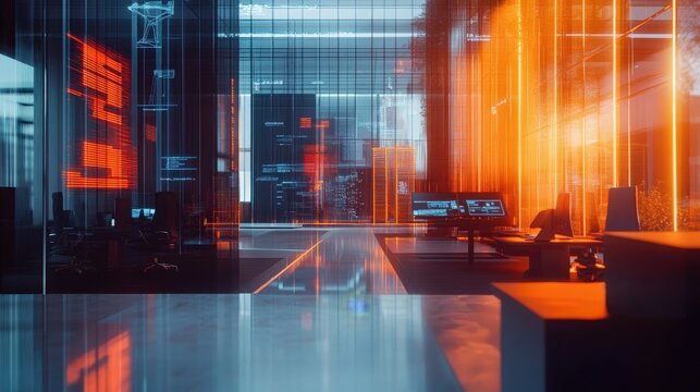 Dynamic corporate setting showcasing the concept of organizational agility, with symbols representing workforce transformation towards greater productivity and rapid adaptation to industry shifts