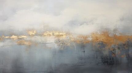 A serene abstract landscape featuring soft colors and metallic accents, evoking tranquility and modern elegance.