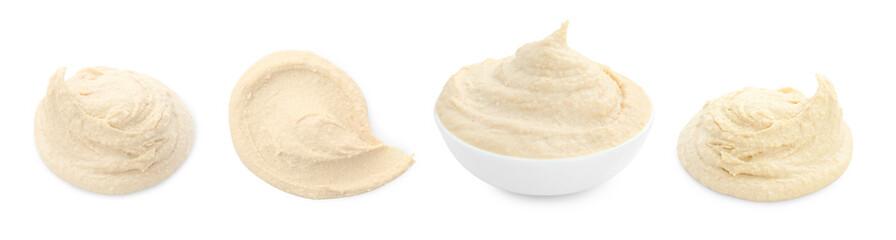 Tasty hummus on white background. Chickpea dish