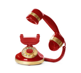 Elegant vintage red telephone isolated on white