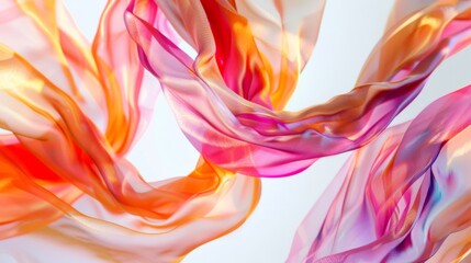Obraz premium Flowing, translucent fabric in shades of orange and pink creates a sense of movement and elegance against a minimalist background.