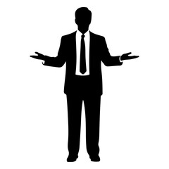 a business man standing with stylish presentation mode vector silhouette