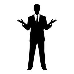 a business man standing with stylish presentation mode vector silhouette