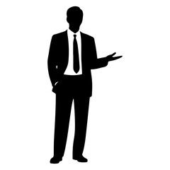 a business man standing with stylish presentation mode vector silhouette