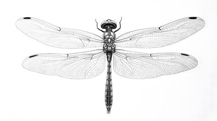 Dragonfly Wings from Dots and Lines: A dragonfly in flight, its delicate wings and elongated body drawn with a fine network of dots and thin lines.
