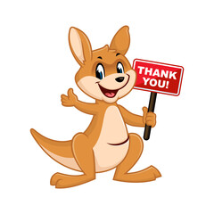 Cute cartoon kangaroo holding a sign that says 