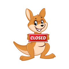Cute cartoon kangaroo holding a closed sign. Perfect for business, website or social media.