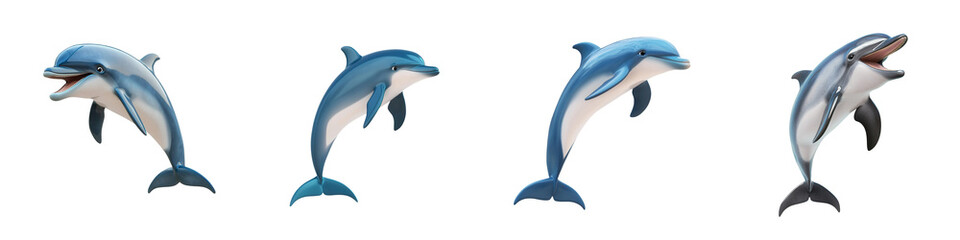 Fototapeta premium Detailed illustration of playful dolphins showcasing their vibrant colors and dynamic poses in a cheerful underwater scene. isolated on a transparent background