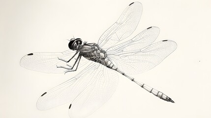 Dragonfly Wings from Dots and Lines: A dragonfly in flight, its delicate wings and elongated body drawn with a fine network of dots and thin lines.
