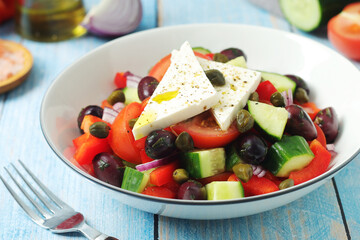 A bowl with traditional Greek salad Horiatiki