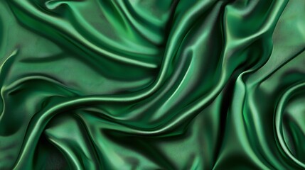 Fototapeta premium An elegant green silk fabric flows in soft waves, capturing light and luxury.
