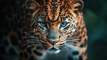 Obraz premium Leopard Close-Up Portrait with Intriguing Blue Eyes
