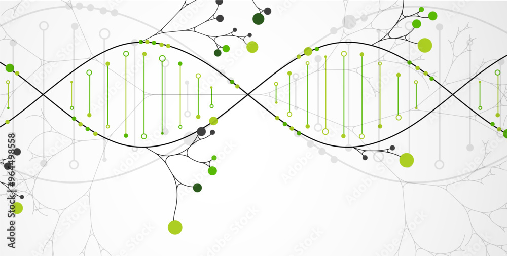 Poster scientific medical background with abstract image of dna molecule and tree branches. hand drawn vect