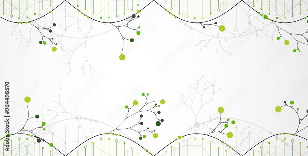 Poster scientific medical background with abstract image of dna molecule and tree branches. hand drawn vect