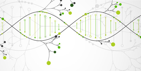 Scientific medical background with abstract image of dna molecule and tree branches. Hand drawn vector illustration.