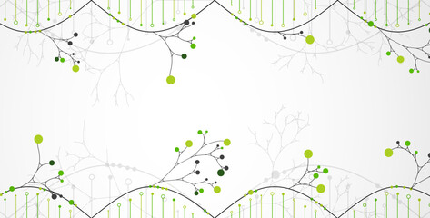 Obraz premium Scientific medical background with abstract image of dna molecule and tree branches. Hand drawn vector illustration.