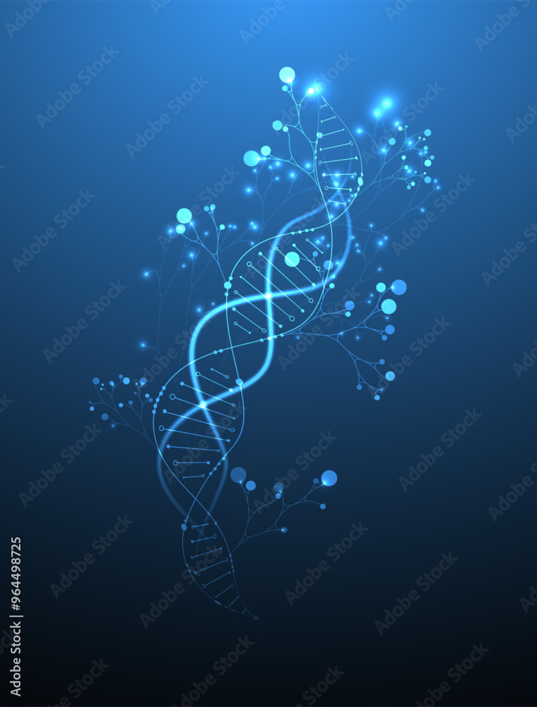 Aufkleber scientific medical background with abstract image of dna molecule and tree branches. neon glow effec