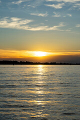 sunset over lake constance ( Bodensee )  with blue sky and clouds but clear sight in hard, vorarlberg, Austria