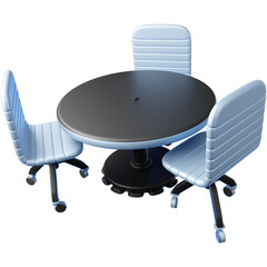 3D Render of a Discussion Table with Office Chairs, Ideal for Meeting Room or Workspace Design. Office Furniture Clipart for Collaborative Spaces and Team Discussions.