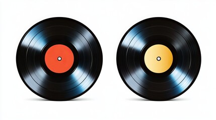 A vinyl record, cut in half, stands alone on a white background. An isolated LP, or long-play music disc, evokes the nostalgia of discotheques from the 70s, 80s, and 90s. 
