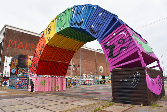 Amsterdam, Netherlands. July 2, 2024. The entrance gate of NDSM wharf in Amsterdam.