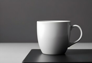 Obraz premium 3d model, A white ceramic coffee mug filled with rich, dark coffee, positioned centrally against a smooth, light gray monochrome background., figure, octane render volumetric, highly detailed 