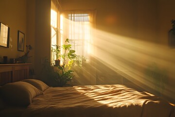view Sunbeams Illuminating a Bedroom