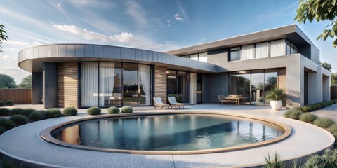 Fototapeta premium Modern house with a pond