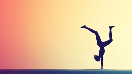 Bold Fitness: Person in Handstand Pose Illustration with Clean Lines on Monochromatic Background for Text Overlay.