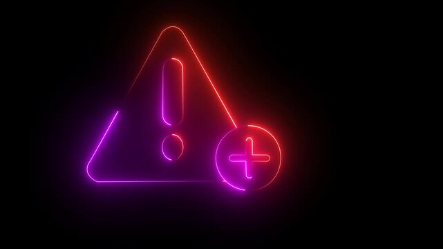 Simple exclamation sign icon animation video, triangle shape danger Pluss icon , black background