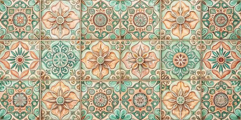 Abstract retro background with pastel hues and intricate ceramic tile patterns