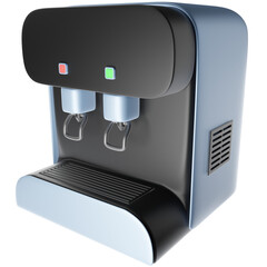 3D Render of a Water Dispenser with Cold and Hot, Common in Office Break Rooms. Clipart for Hydration Stations, Office Equipment, and Workplace Essentials.