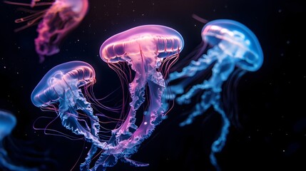 Mesmerizing Glowing Jellyfish Floating in the Depths of the Ethereal Underwater World