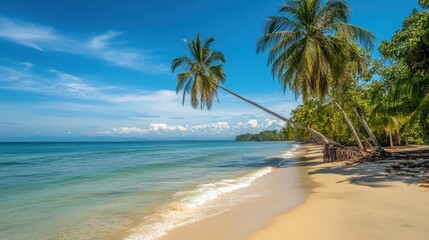 Tropical Paradise - Isolated Beach with Palm Trees, Golden Sands, and Azure Waters