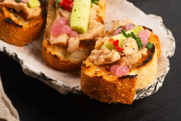 Sandwich with cod liver. Healthy food concept. Food recipe background. Close up