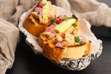 Sandwich with cod liver. Healthy food concept. Food recipe background. Close up