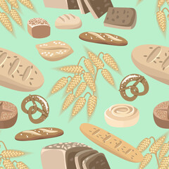 Vector - bakery store, bread and grain seamless pattern.