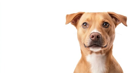 Obraz premium A friendly brown dog looking at the camera with a curious expression, perfect for pet-related themes and advertisements.