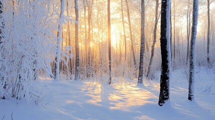 Serene Winter Stroll Among Snow-Laden Forest with Glistening White Branches
