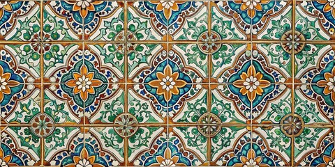 Retro ceramic tile background with symmetric geometric patterns