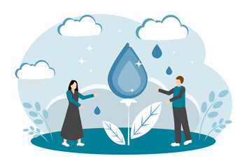 Save water. Clean and fresh water. Watering plants